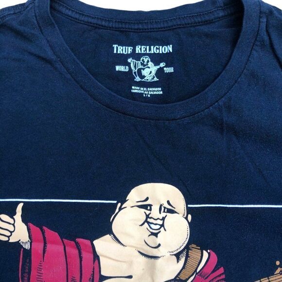 TRUE Religion T Shirt Peekaboo Buddha Large Black BIG LOGO - Picture 8 of 8